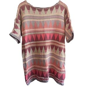 Ralph Lauren‎ Chaps Western Short Sleeve Cotton Cotton Knit Patterned Sweater 1X